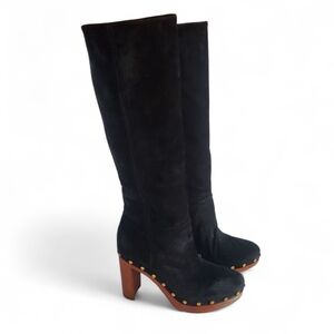VERONICA BEARD Glendale Black Suede Heeled Clog Studded Knee Boots Women's SZ 8M